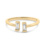 14K yellow gold ring with baguette diamond stones on an open band thumbnail 1