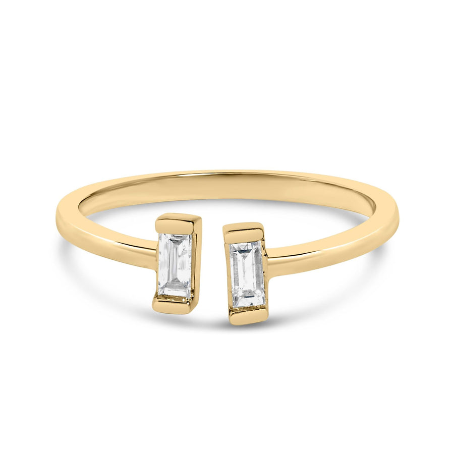 14K Yellow Gold Plated Sterling Silver 1/5 Cttw Baguette Diamond Open Band Ring