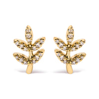 10K Yellow Gold 1/10 Cttw Diamond Accented Leaf and Branch Stud Earrings (H-I Color, I1-I2 Clarity)