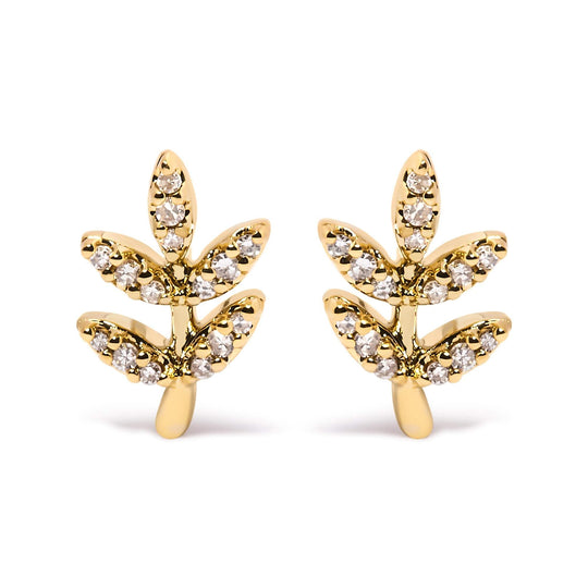 10K yellow gold leaf and branch ring with accent diamond stones