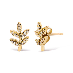 10K Yellow Gold 1/10 Cttw Diamond Accented Leaf and Branch Stud Earrings (H-I Color, I1-I2 Clarity)-1