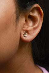 10K Yellow Gold 1/10 Cttw Diamond Accented Leaf and Branch Stud Earrings (H-I Color, I1-I2 Clarity)-2 thumbnail 3