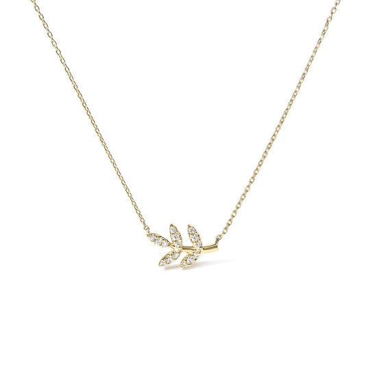 10K Yellow Gold 1/10 Cttw Diamond Leaf and Branch 18" Pendant Necklace (H-I Color, I1-I2 Clarity)-0