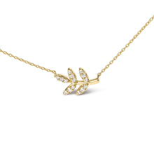 10K Yellow Gold 1/10 Cttw Diamond Leaf and Branch 18" Pendant Necklace (H-I Color, I1-I2 Clarity)-1