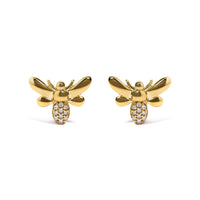 10K Yellow Gold Diamond Accented Bumble Bee Stud Earring (H-I Color, I1-I2 Clarity)