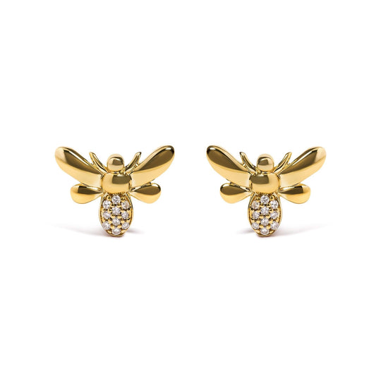 10K yellow gold bee ring with diamond accent stones