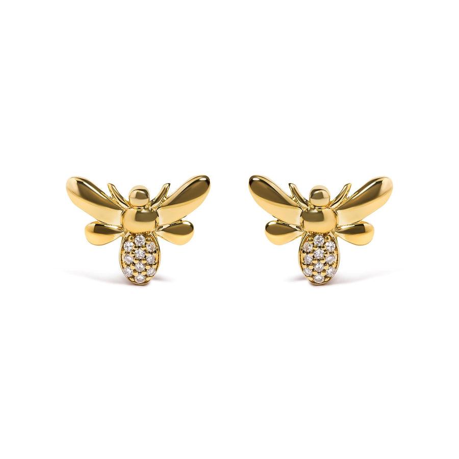 10K Yellow Gold Diamond Accented Bumble Bee Stud Earring (H-I Color, I1-I2 Clarity)