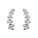 10K white gold climber stud earrings with 2 round diamond stones thumbnail 1