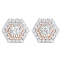 14K white gold earring jacket with round diamond double halo stones