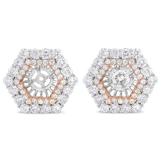14K Rose and White Gold 1 7/8 Cttw Round Diamond Double Halo Earring Jacket for 6mm Round Studs (G-H Color, VS2-SI1 Clarity)-0