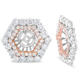 14K Rose and White Gold 1 7/8 Cttw Round Diamond Double Halo Earring Jacket for 6mm Round Studs (G-H Color, VS2-SI1 Clarity)-3 thumbnail 4