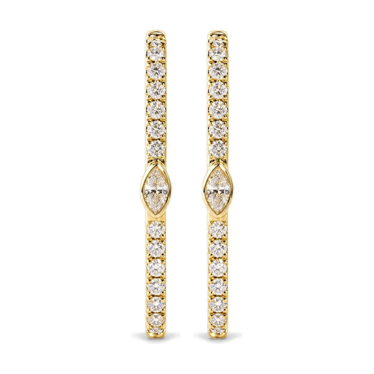 14K Yellow Gold 1/3 Cttw Marquise Diamond Rectangular Hoop Earrings