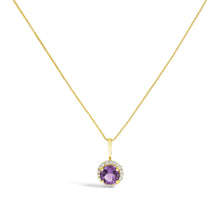 10K Gold Gemstone and 1/10 Cttw Diamond Accent Halo Pendant Necklace-10