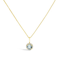 10K Gold Gemstone and 1/10 Cttw Diamond Accent Halo Pendant Necklace