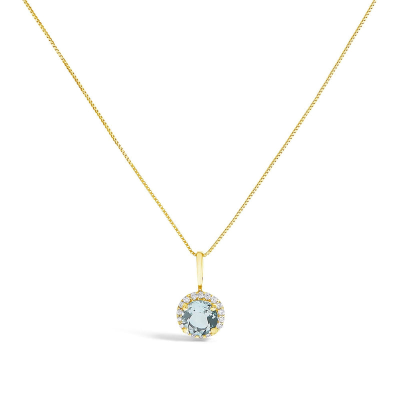 10K Gold Gemstone and 1/10 Cttw Diamond Accent Halo Pendant Necklace-5
