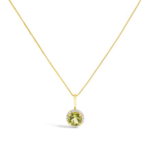 10K Gold Gemstone and 1/10 Cttw Diamond Accent Halo Pendant Necklace-3
