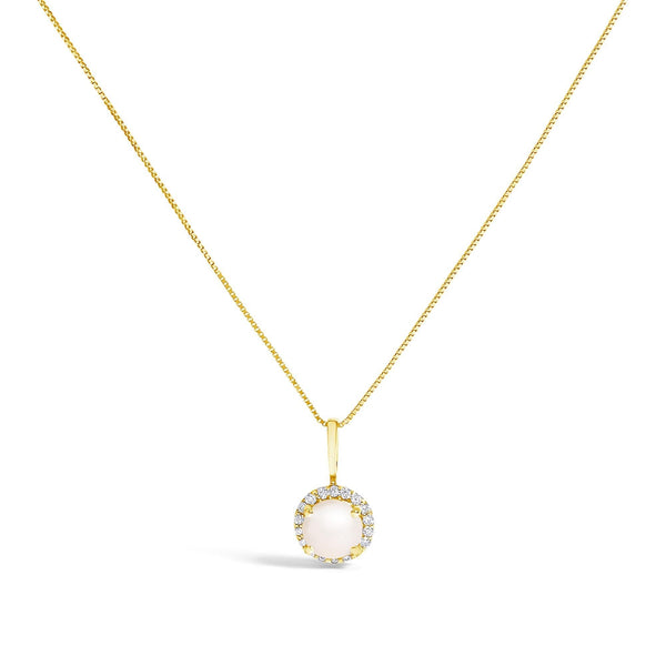 10K Gold Gemstone and 1/10 Cttw Diamond Accent Halo Pendant Necklace