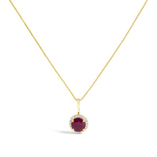 10K Gold Gemstone and 1/10 Cttw Diamond Accent Halo Pendant Necklace-1