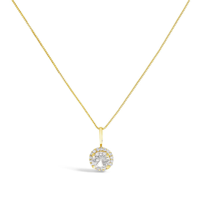 10K Gold Gemstone and 1/10 Cttw Diamond Accent Halo Pendant Necklace