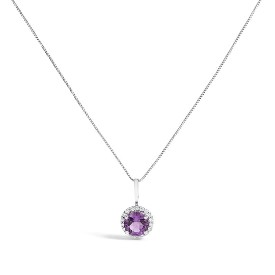 10K Gold Gemstone and 1/10 Cttw Diamond Accent Halo Pendant Necklace-20