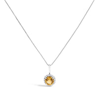 10K Gold Gemstone and 1/10 Cttw Diamond Accent Halo Pendant Necklace