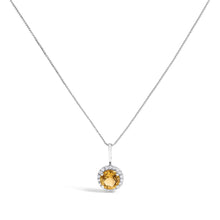 10K Gold Gemstone and 1/10 Cttw Diamond Accent Halo Pendant Necklace-18