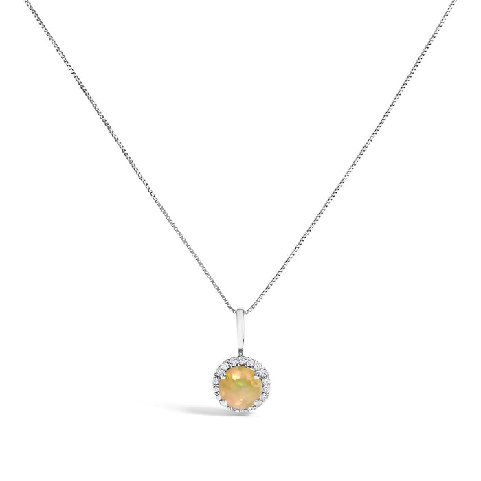 10K Gold Gemstone and 1/10 Cttw Diamond Accent Halo Pendant Necklace