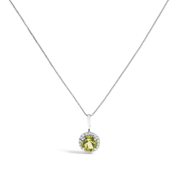 10K Gold Gemstone and 1/10 Cttw Diamond Accent Halo Pendant Necklace