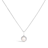 10K Gold Gemstone and 1/10 Cttw Diamond Accent Halo Pendant Necklace