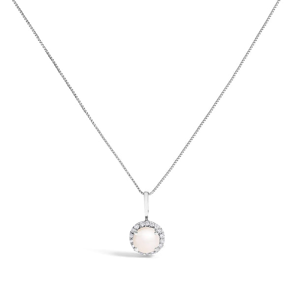 10K Gold Gemstone and 1/10 Cttw Diamond Accent Halo Pendant Necklace
