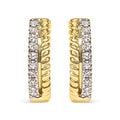 10K yellow gold huggie hoop earrings with rope twist and round diamonds