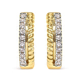 10K yellow gold huggie hoop earrings with rope twist and round diamonds thumbnail 1