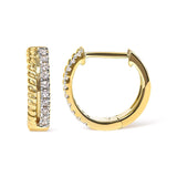 10K Yellow Gold 1/10 Cttw Diamond and Rope Twist Huggy Hoop Earrings (H-I Color, I1-I2 Clarity)-3 thumbnail 4