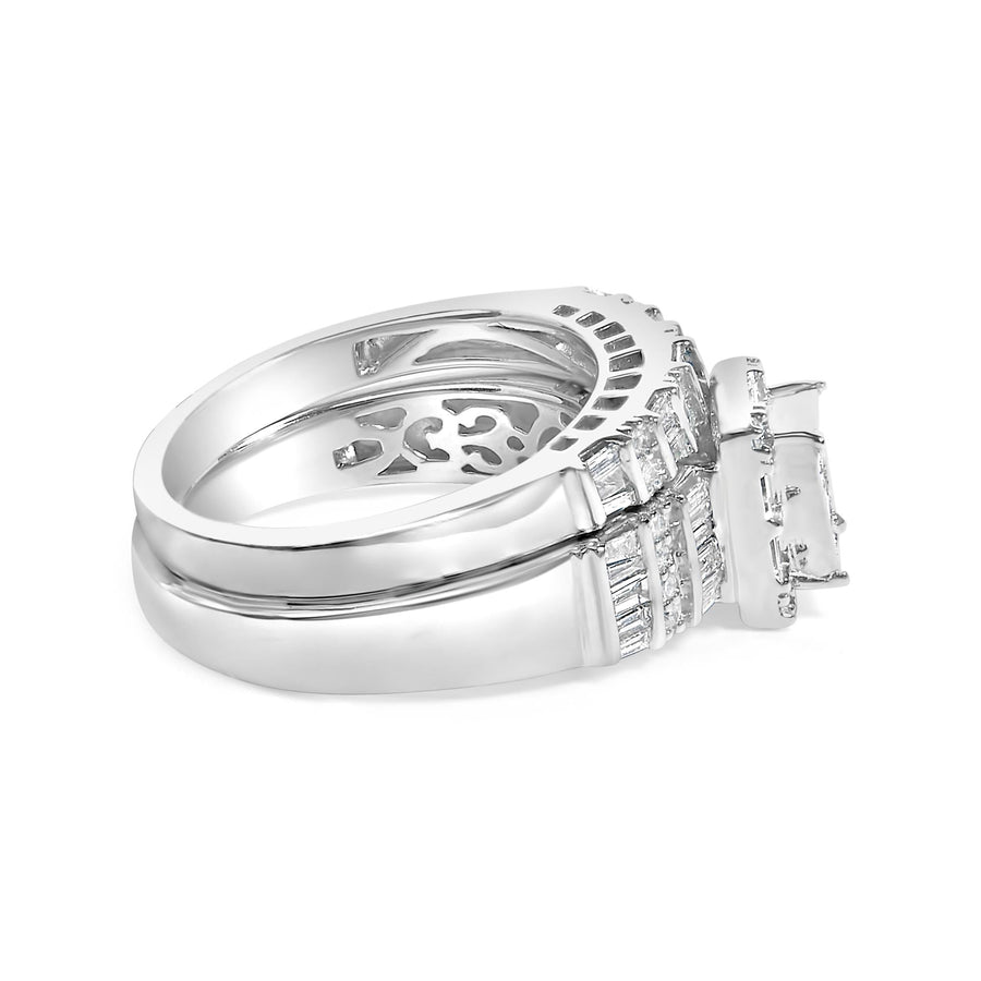 Sterling Silver 1.0 Cttw Diamond Composite Head Bridal Engagement Ring Set