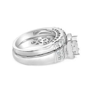 Sterling Silver 1.0 Cttw Diamond Composite Head Bridal Engagement Ring Set-1