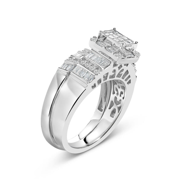 Sterling Silver 1.0 Cttw Diamond Composite Head Bridal Engagement Ring Set