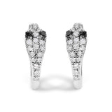 10K white gold huggy hoop earrings with 2 round diamond stones thumbnail 1