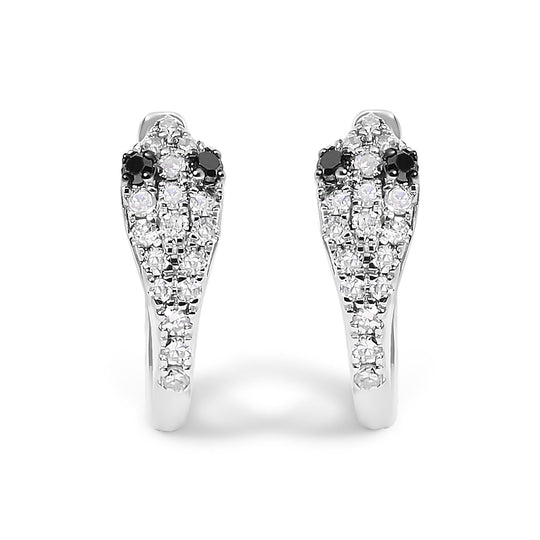 10K white gold huggy hoop earrings with 2 round diamond stones