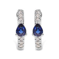 10K white gold huggy hoop earrings with pear blue sapphire and diamond stones