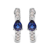 10K white gold huggy hoop earrings with pear blue sapphire and diamond stones thumbnail 1