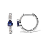 10K White Gold Pear Shaped Blue Sapphire and 1/10 Cttw Diamond Huggy Hoop Earrings (H-I Color, I1-I2 Clarity)-3 thumbnail 4