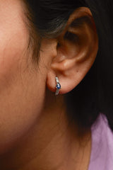 10K White Gold Pear Shaped Blue Sapphire and 1/10 Cttw Diamond Huggy Hoop Earrings (H-I Color, I1-I2 Clarity)-2 thumbnail 3