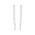 10K white gold threader earrings with a line of round diamond stones