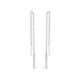 10K white gold threader earrings with a line of round diamond stones thumbnail 1