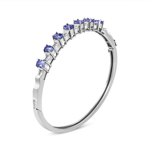 14K White Gold 5 MM Oval Blue Tanzanite and 1/4 Cttw Diamond Bangle (H-I Color, VS2-SI1 Clarity) - Fits wrists up to 7 1/2 Inches-1