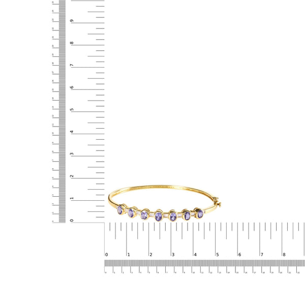 14K Yellow Gold Alternating Bezel Set 5MM Oval Shaped Tanzanite and 1/5 Cttw Diamond Bangle Bracelet (H-I Color, VS2-SI1 Clarity) - Fit's wrists up to 7.25