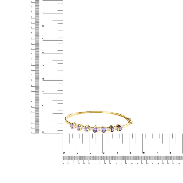 14K Yellow Gold Alternating Bezel Set 5MM Oval Shaped Tanzanite and 1/5 Cttw Diamond Bangle Bracelet (H-I Color, VS2-SI1 Clarity) - Fit's wrists up to 7.25
