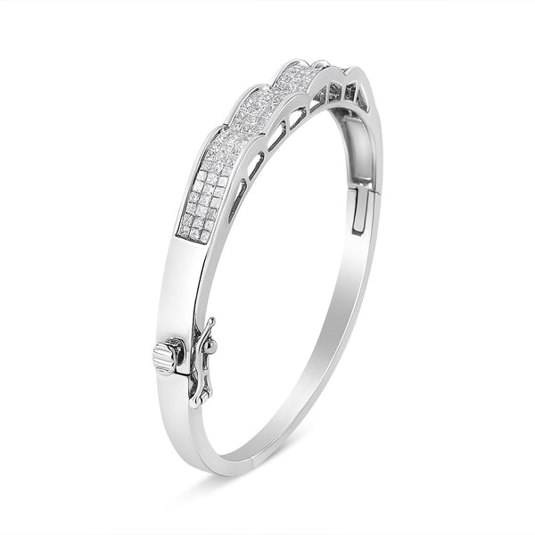14K White Gold 3 1/3 Cttw Invisible Set Princess-Cut Diamond Wave Bangle Bracelet (H-I Color, SI1-SI2 Clarity) - Size 7
