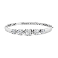 14K White Gold 2 1/2 Cttw Diamond Graduating Floral Cluster Bangle Bracelet (H-I Color, SI1-SI2 Clarity) - Fits Wrists up to 7.25