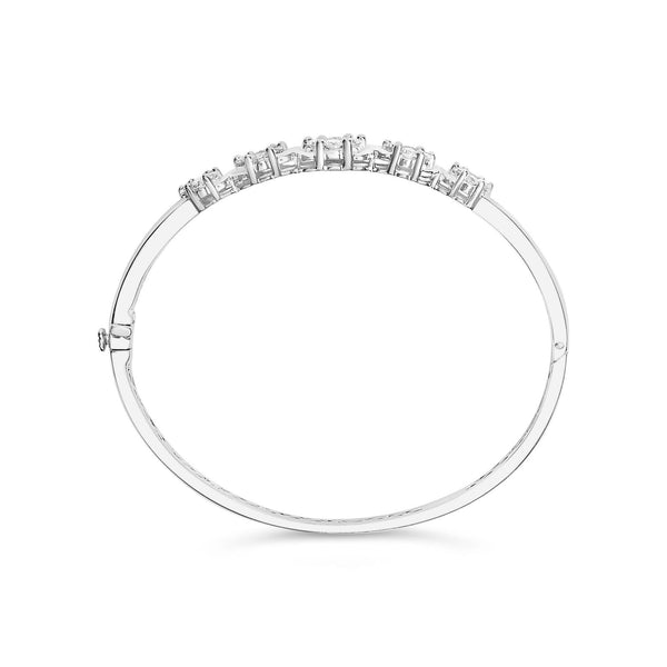14K White Gold 2 1/2 Cttw Diamond Graduating Floral Cluster Bangle Bracelet (H-I Color, SI1-SI2 Clarity) - Fits Wrists up to 7.25